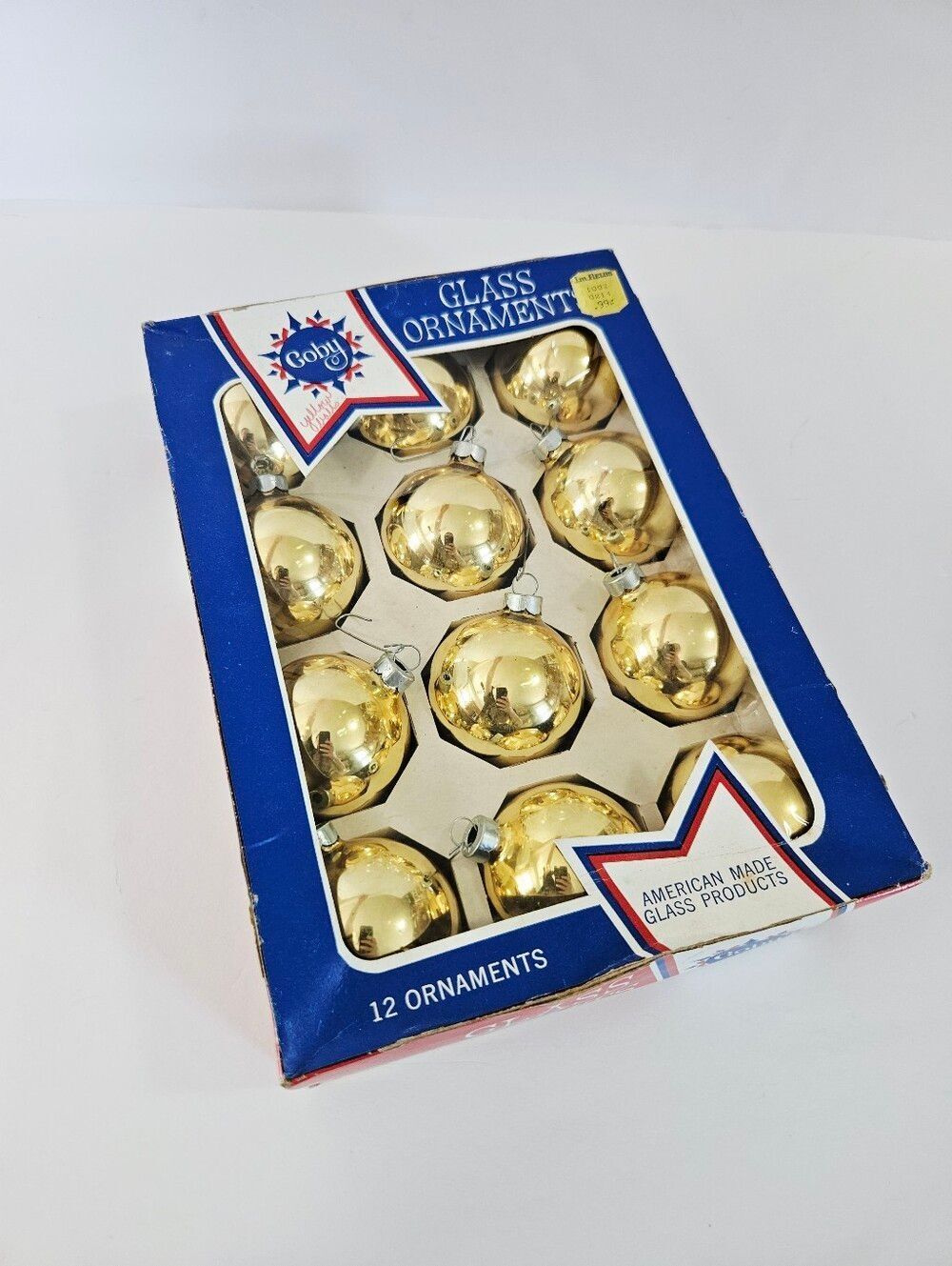 Vintage Coby Glass MCM Gold Bauble Christmas Tree Ornaments Set of 12 - In Box